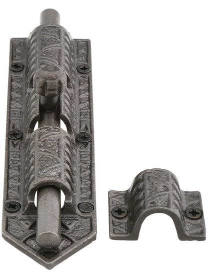Alternate View 2 of Cast Iron Victorian Slide Bolt With Aesthetic Movement Design.