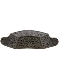 3 7/8" Decorative Iron Bin Pull With Antique Iron Finish - 3 3/8" Center-to-Center