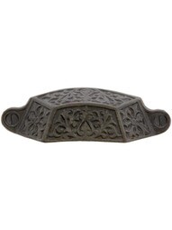 3 7/8" Decorative Iron Bin Pull With Antique Iron Finish - 3 3/8" Center-to-Center