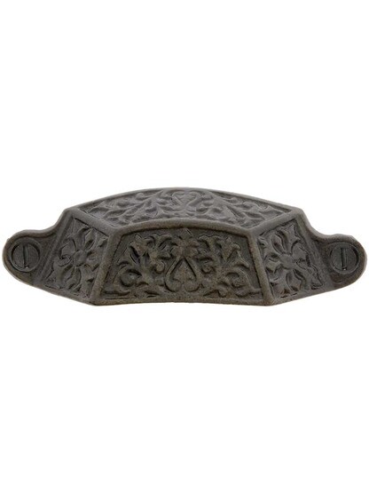 3 7/8 inch Decorative Iron Bin Pull With Antique Iron Finish