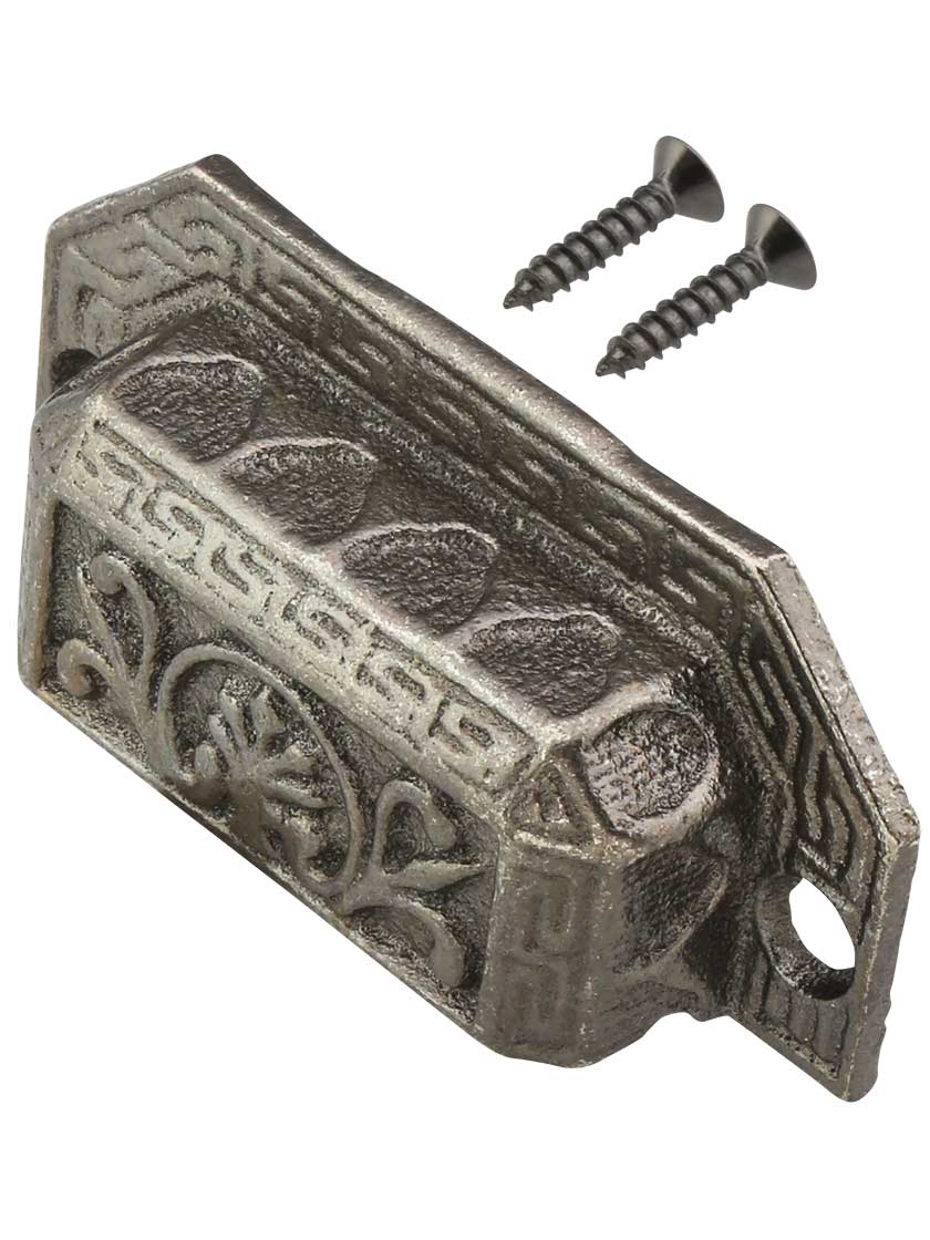 3 1/2" Cast Iron NeoClassical Bin Pull In Antique Pewter 2 15/16