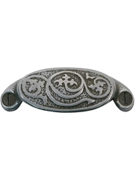3 1/4 inch Decorative Iron Bin Pull With Antique Pewter Finish