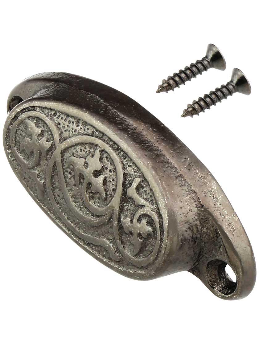 Alternate View 2 of 3 1/4 inch Decorative Iron Bin Pull With Antique Pewter Finish
