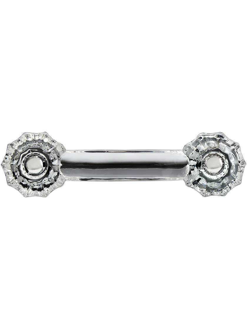 Fluted Glass Bridge Drawer Pull With Nickel Bolts