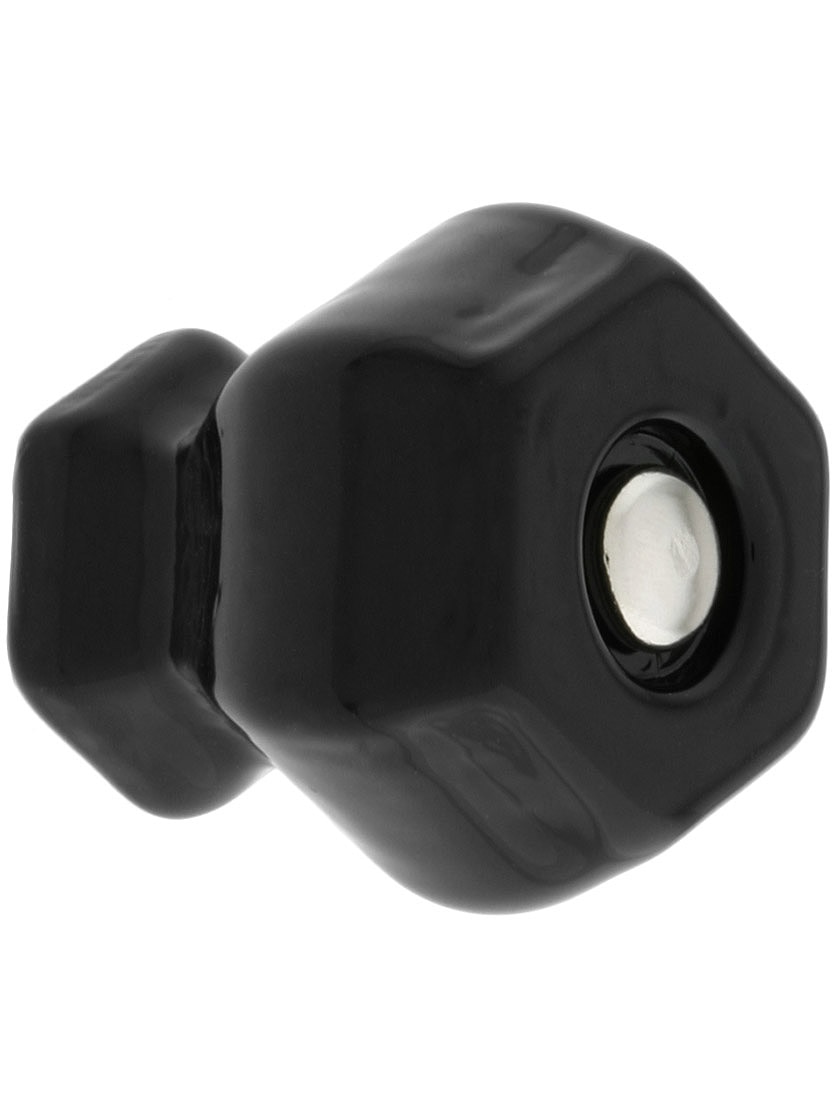 Medium Hexagonal Glass Knob With Nickel Bolt House of Antique