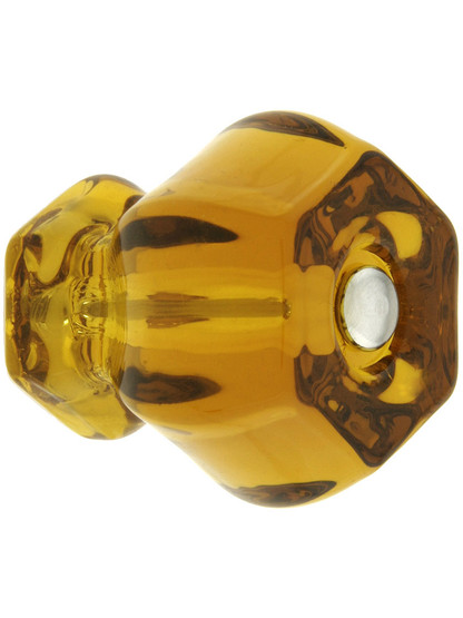 Large Hexagonal Amber Glass Cabinet Knob With Nickel Bolt.