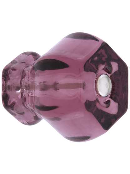 Large Hexagonal Purple Glass Cabinet Knob With Nickel Bolt.