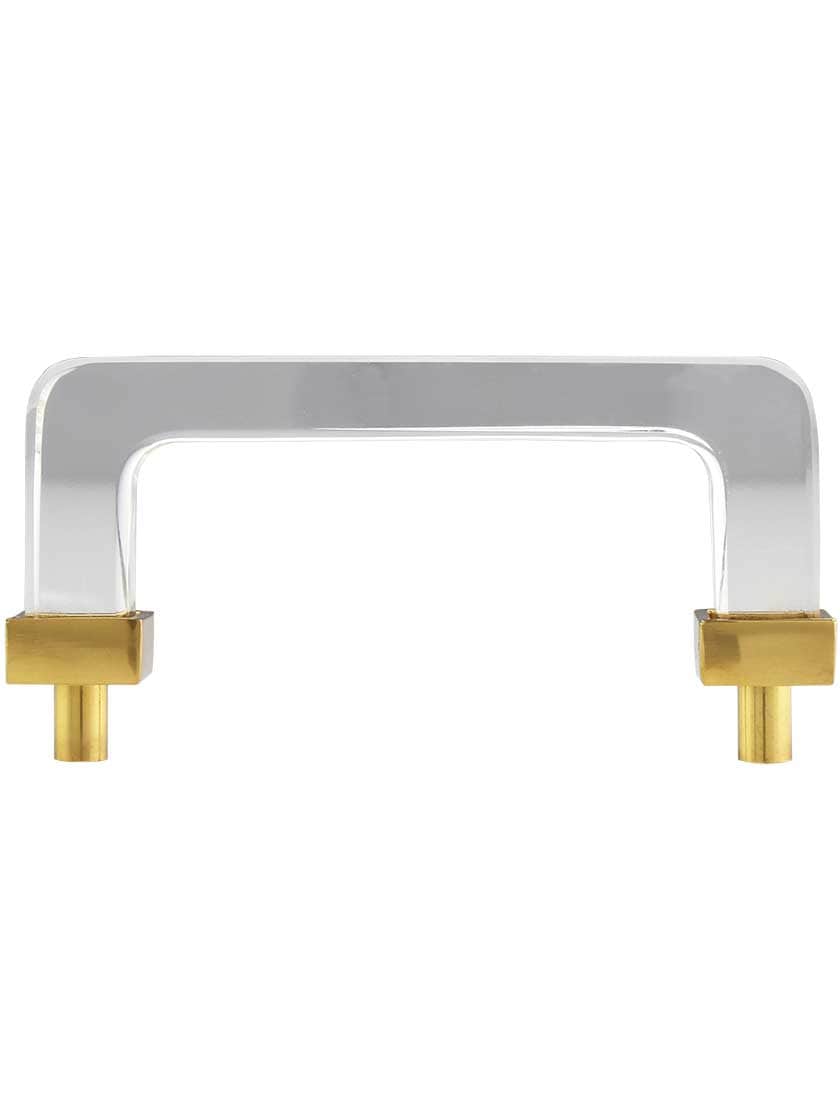 Alternate View of 3 inch On Center Square Glass Cabinet Handle With Solid Brass Bases.