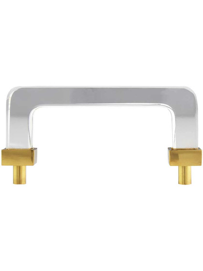 Alternate View of 3 inch On Center Square Glass Cabinet Handle With Solid Brass Bases.