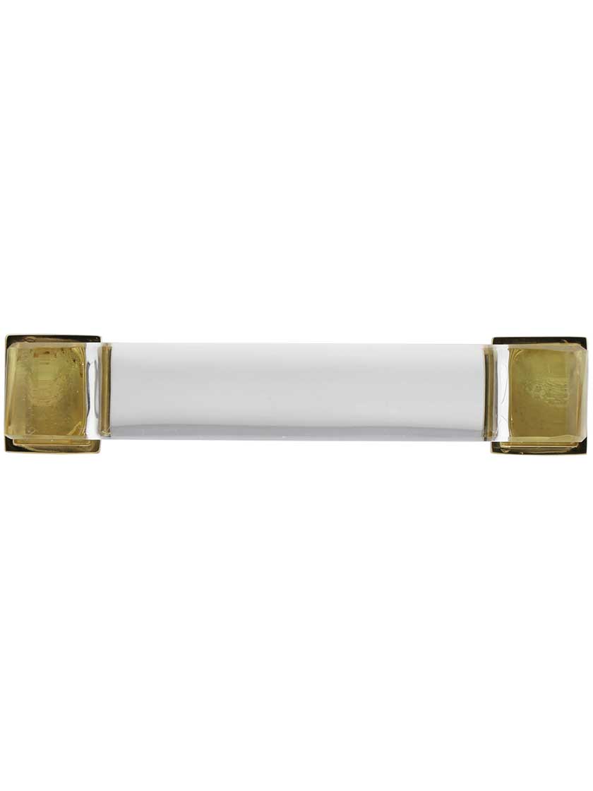 3" On Center Square Glass Cabinet Handle With Solid Brass Bases