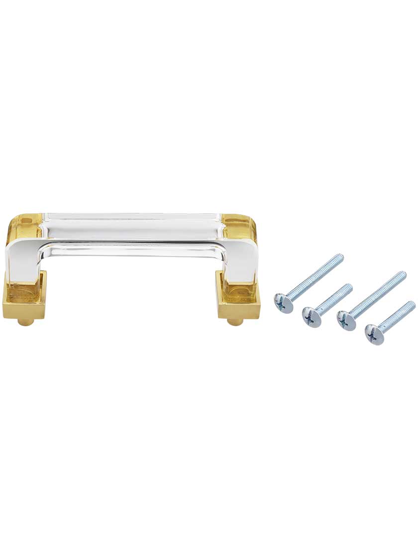 Alternate View 3 of 3 inch On Center Square Glass Cabinet Handle With Solid Brass Bases.