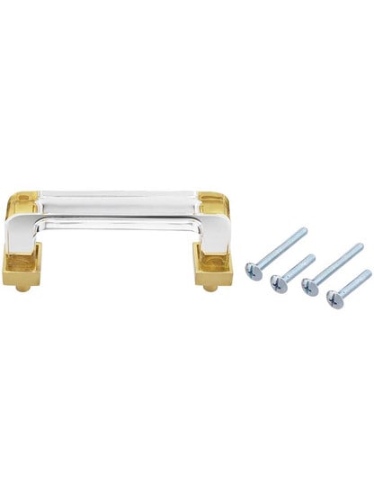 Alternate View 3 of 3 inch On Center Square Glass Cabinet Handle With Solid Brass Bases.