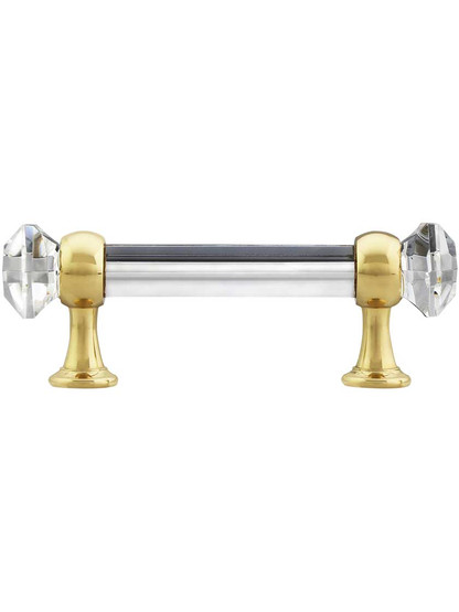 3" On Center Hexagonal Cut Glass Handle With Solid Brass Bases