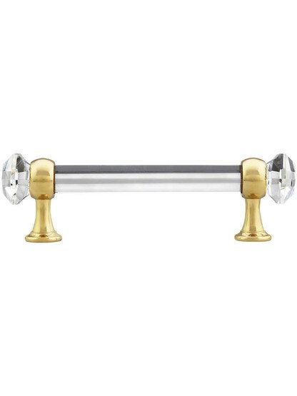 Alternate View of 4 inch On Center Hexagonal Cut Glass Handle With Solid Brass Bases.