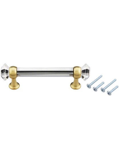 Alternate View 3 of 4 inch On Center Hexagonal Cut Glass Handle With Solid Brass Bases.
