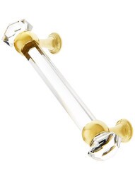 4" On Center Hexagonal Cut Glass Handle With Solid Brass Bases