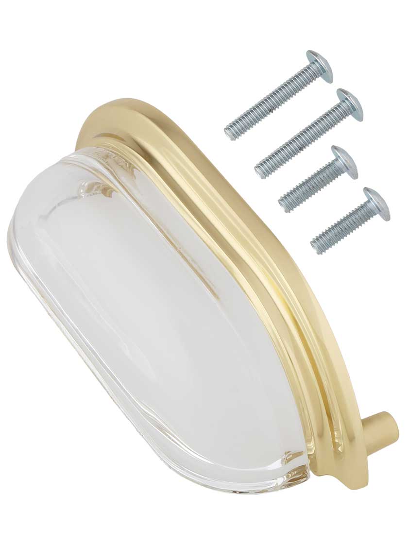 Clear-Glass Cup Pull with Solid-Brass Base - 4-Inch Center-to-Center