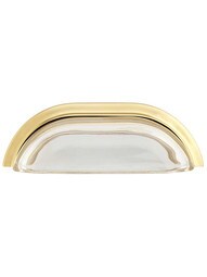 Clear-Glass Cup Pull with Solid-Brass Base - 4-Inch Center-to-Center