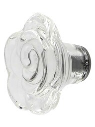 Rose Design Clear-Glass Cabinet Knob with Brass Base - 1 1/2" Diameter