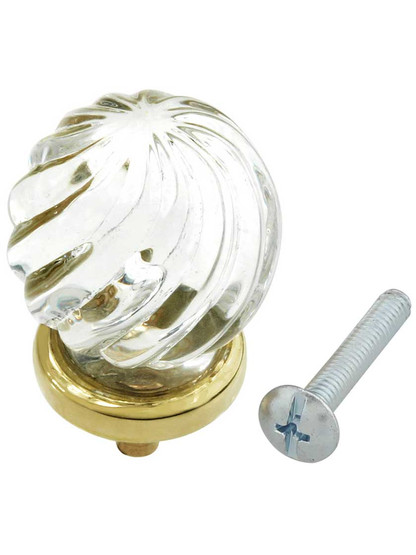 Swirling Globe Style Glass Knob With Solid Brass Base