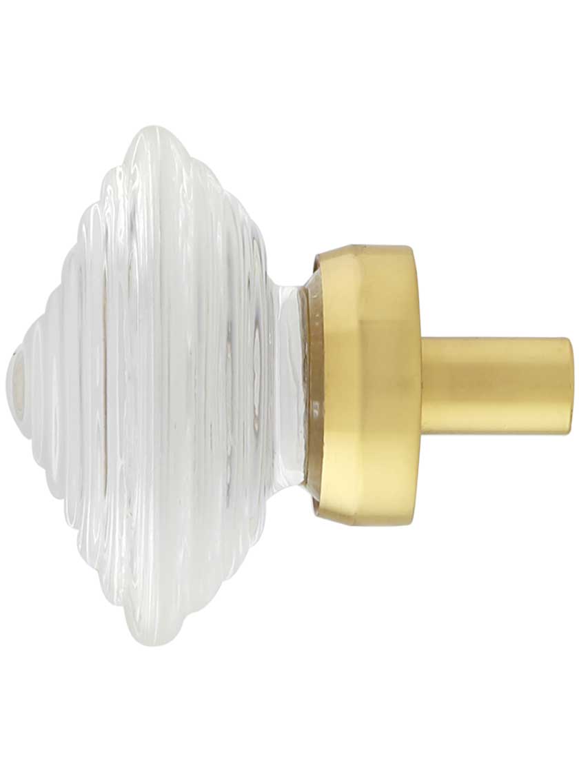 Deco Style Clear-Glass Cabinet Knob with Brass Base - 1 1/4" Diameter
