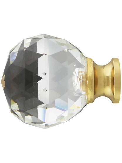 Alternate View of Small Globe Style Cut Crystal Knob With Solid Brass Base.