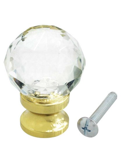 Alternate View 3 of Small Globe Style Cut Crystal Knob With Solid Brass Base.