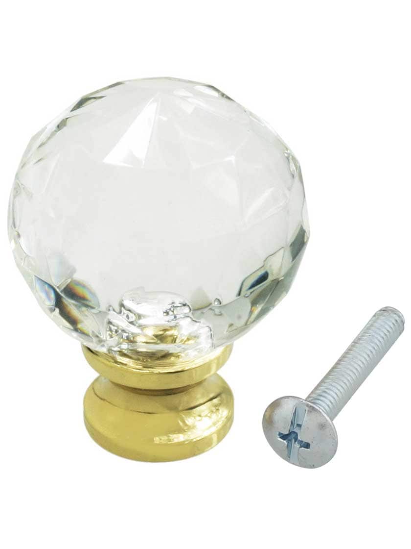 Alternate View 3 of Medium Globe Style Cut Crystal Knob With Solid Brass Base.
