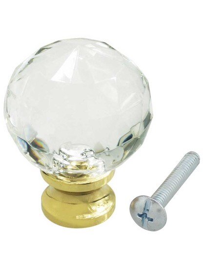 Alternate View 3 of Medium Globe Style Cut Crystal Knob With Solid Brass Base.