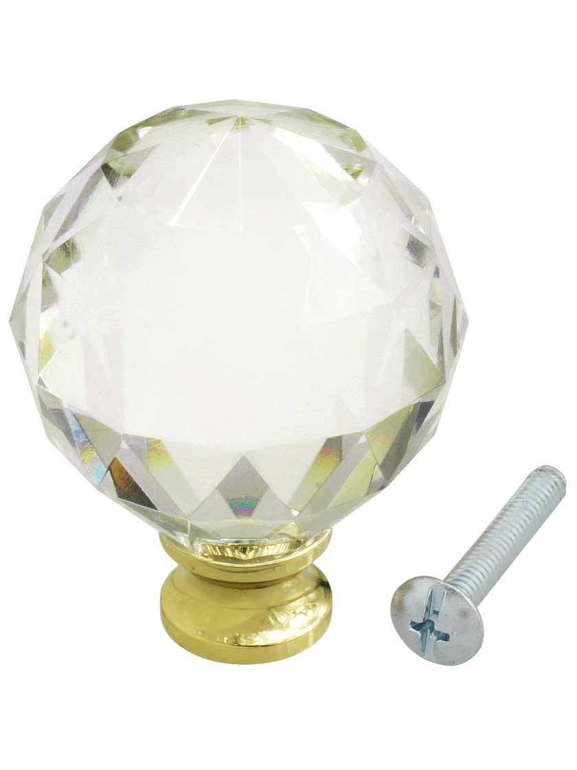 Large Globe Style Cut Crystal Knob With Solid Brass Base