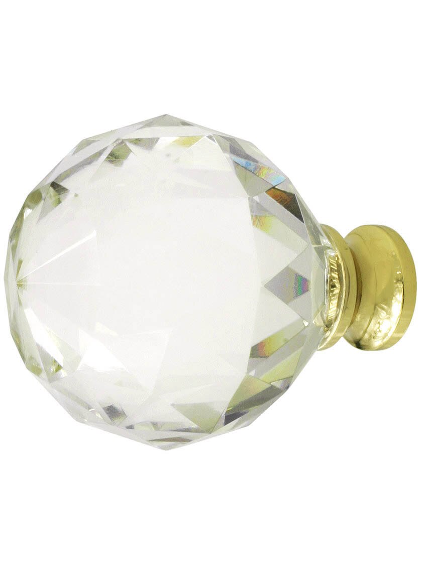Large Globe Style Cut Crystal Knob With Solid Brass Base House of