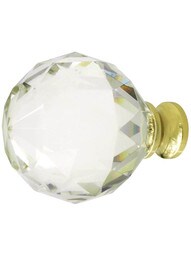 Large Globe Style Cut Crystal Knob With Solid Brass Base