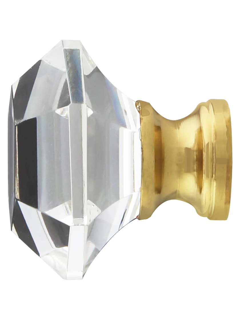 Hexagonal Cut Glass Knob With Solid Brass Base