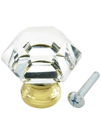 Alternate View 3 of Hexagonal Cut Glass Knob With Solid Brass Base.