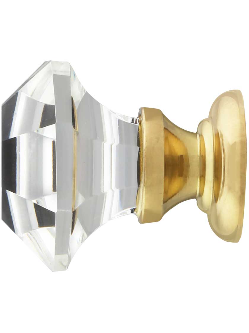 Alternate View of Large Octagonal Cut Crystal Knob With Solid Brass Base.