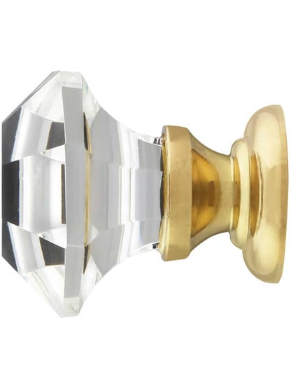 Alternate View of Large Octagonal Cut Crystal Knob With Solid Brass Base.