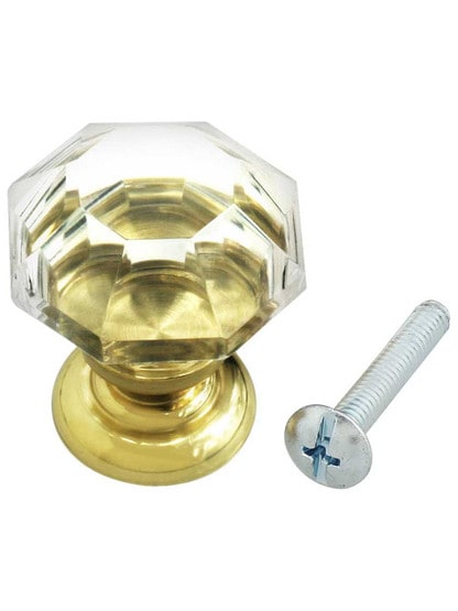 Alternate View 3 of Large Octagonal Cut Crystal Knob With Solid Brass Base.