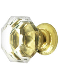 Large Octagonal Cut Crystal Knob With Solid Brass Base.