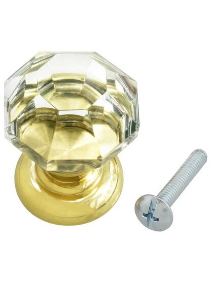 Alternate View 3 of Medium Octagonal Cut Crystal Knob With Solid Brass Base.