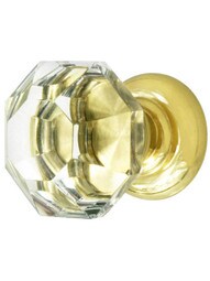 Medium Octagonal Cut Crystal Knob With Solid Brass Base