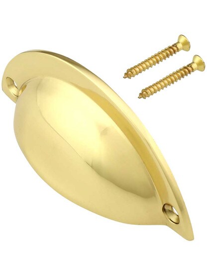 Alternate View 2 of 3 1/2 inch Cast Brass Half Moon Bin Pull With Choice of Finish