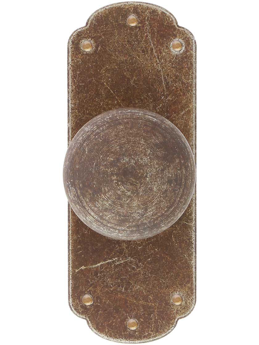 Round Steel Knob With Short Backplate In Distressed Rust Finish