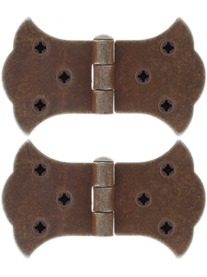 Pair of Antique-Rust Cabinet Hinges - 2-Inch H x 3 1/4-Inch W.