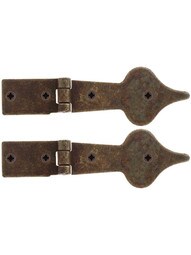 Pair of Antique-Rust Spear Point Cabinet Strap Hinges - 5 5/16-Inch x 1 13/16-Inch.