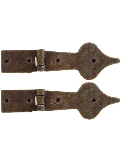 Pair of Antique-Rust Spear Point Cabinet Strap Hinges - 5 5/16-Inch x 1 13/16-Inch.