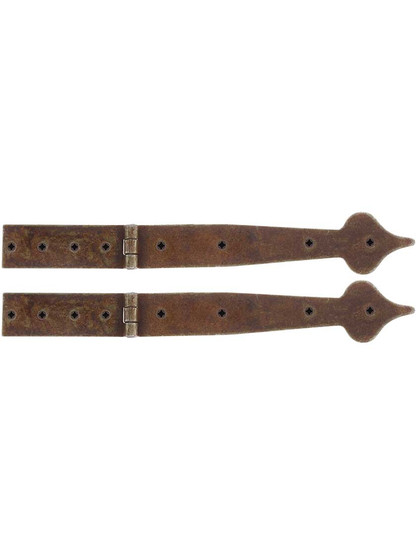 Pair of Antique-Rust Spear-Point Cabinet Strap Hinges - 11-Inch x 1 13/16-Inch