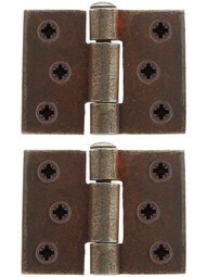 Pair of Antique-Rust Square Corner Cabinet Hinges - 2-Inch x 1 5/8-Inch.