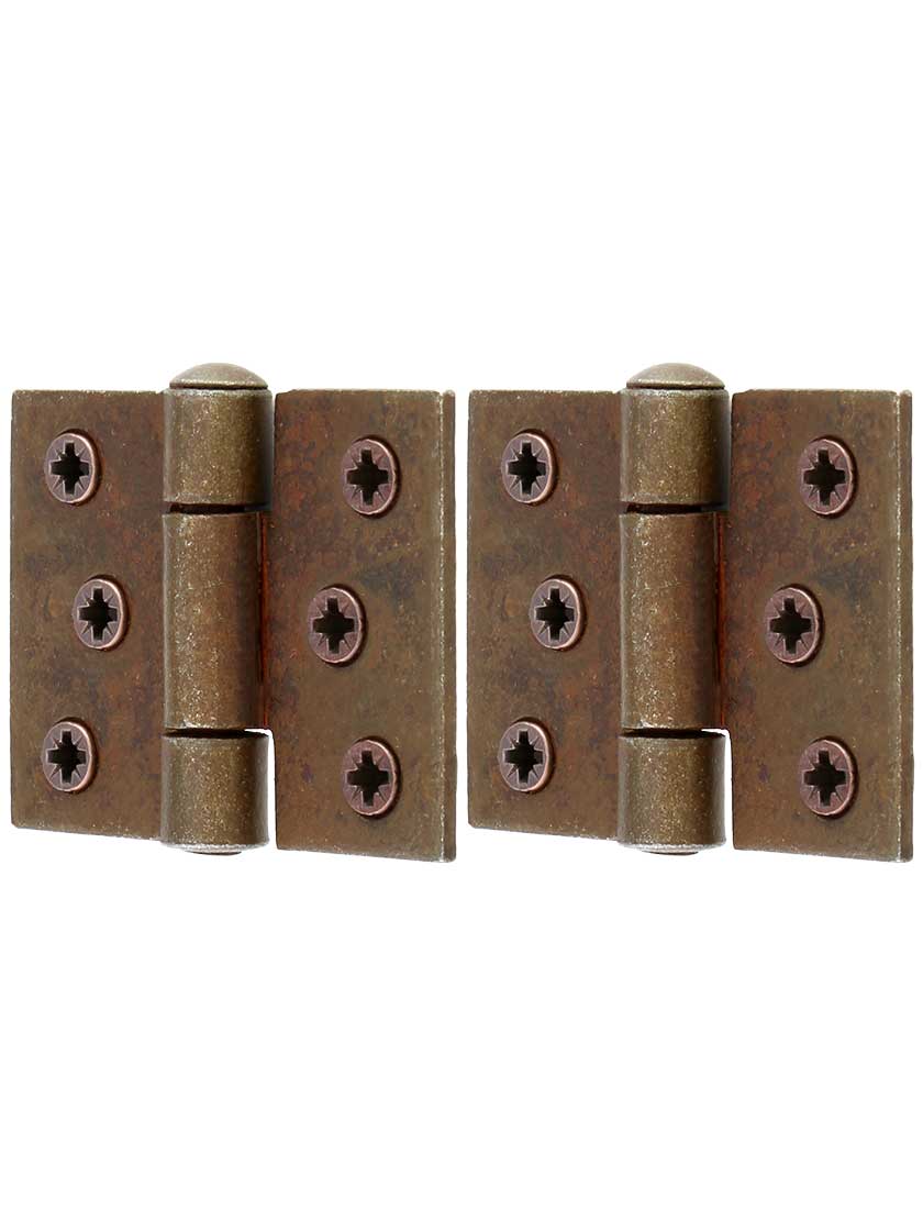 Alternate View of Pair of Antique-Rust Square Corner Cabinet Hinges - 2-Inch x 1 5/8-Inch.