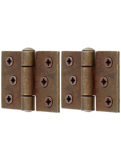 Alternate View of Pair of Antique-Rust Square Corner Cabinet Hinges - 2-Inch x 1 5/8-Inch.