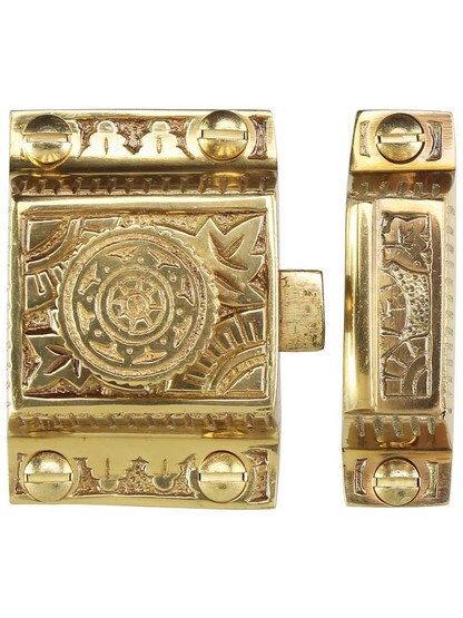 Alternate View of Solid Brass Oriental Pattern Turn Latch.